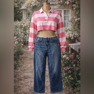 Cello Distressed Raw Hem, Frayed Waist, Mid Rise Classic Blue Denim Jeans